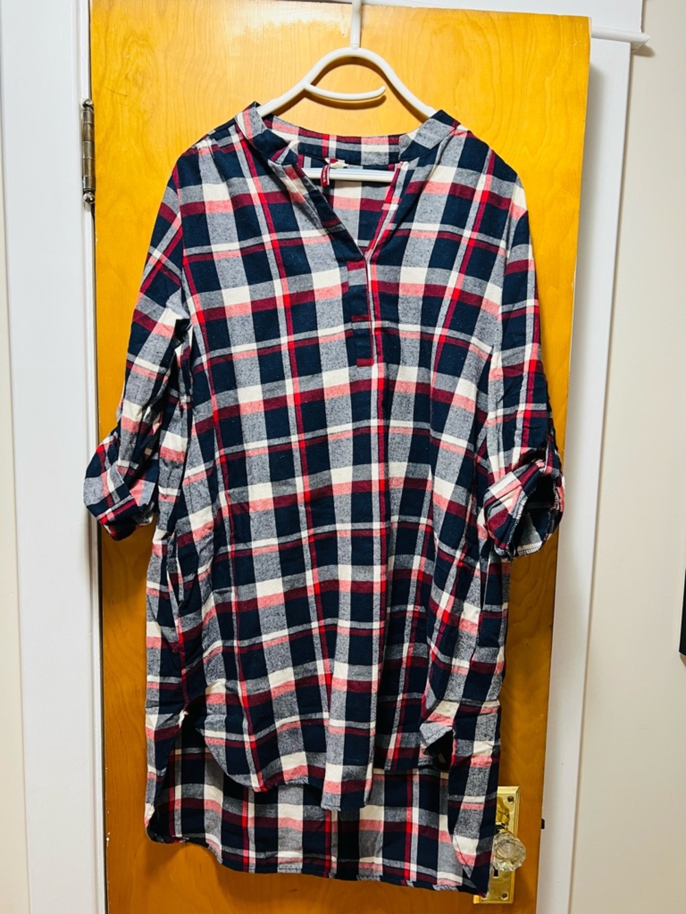 Navy, White & Red Plaid Tunic Shirt